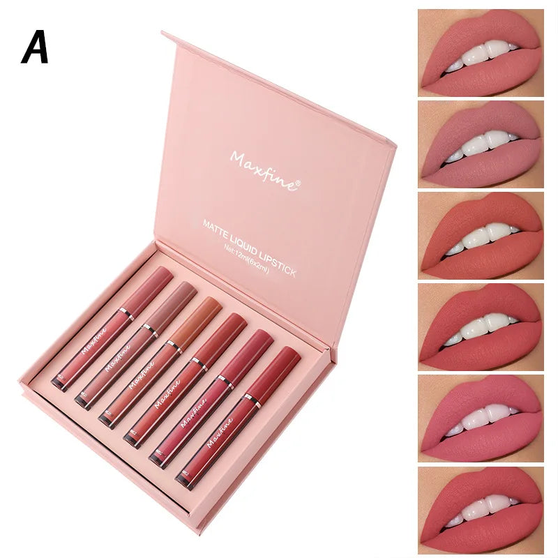Matte Lip Gloss Set 6 Color Lipstick Smooth And Lasting Display Lip Gloss Waterproof Moisturizing Lipstick Holiday Gift Box Set