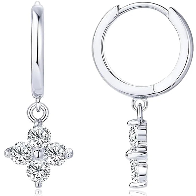 925 Silver Plated Four-leaf Flower Zircon Chain Necklace for Women Luxury Collar Charm Clover Necklaces 2025 Trend Jewelry