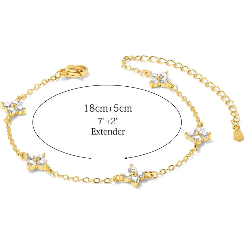 925 Silver Plated Four-leaf Flower Zircon Chain Necklace for Women Luxury Collar Charm Clover Necklaces 2025 Trend Jewelry