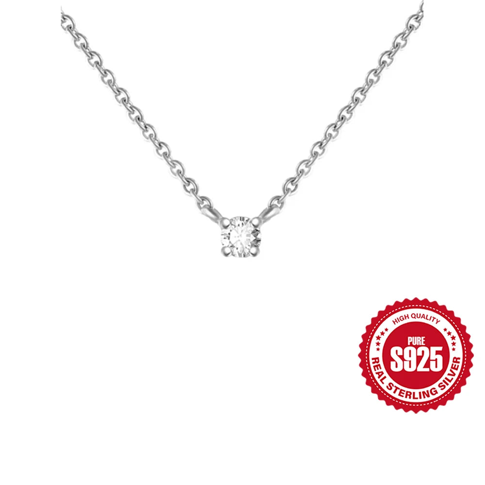 CANNER New 925 Sterling Silver Mini Zircon Pendant Necklaces Chain For Women Necklace Chains Fine Jewelry Gift Collares подвеска
