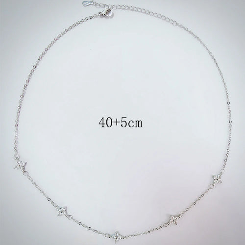 925 Silver Plated Four-leaf Flower Zircon Chain Necklace for Women Luxury Collar Charm Clover Necklaces 2025 Trend Jewelry