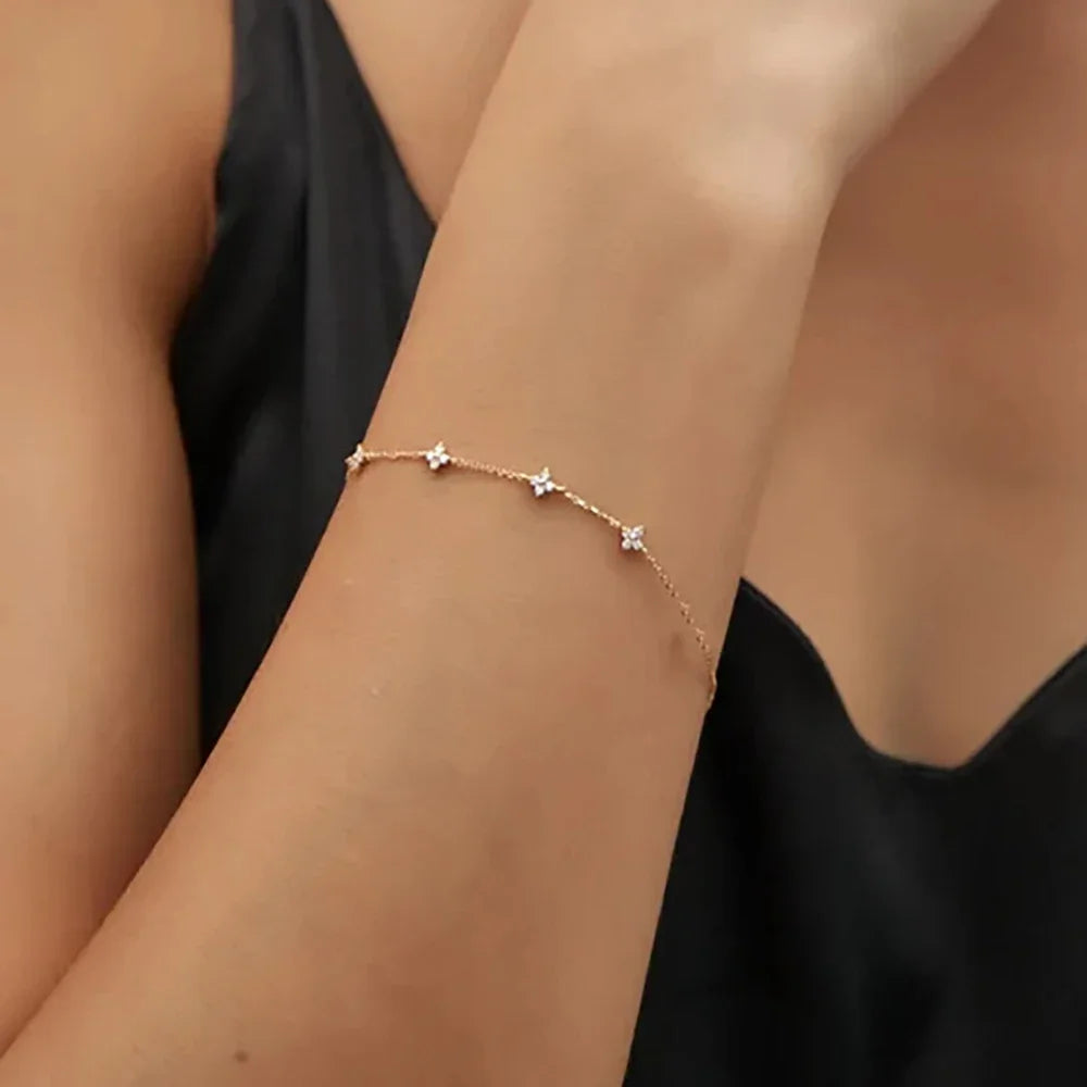 925 Silver Plated Four-leaf Flower Zircon Chain Necklace for Women Luxury Collar Charm Clover Necklaces 2025 Trend Jewelry